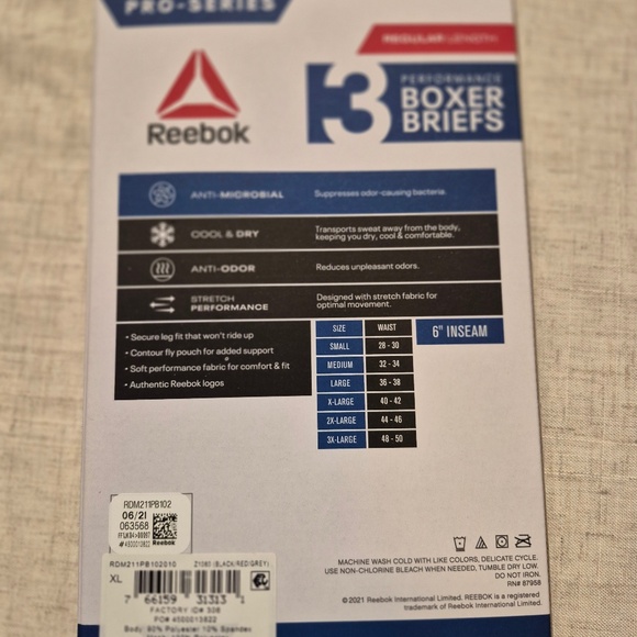 New REEBOK 3 pack Performance men Boxer Briefs Size XL with fly pouch. - Picture 2 of 2